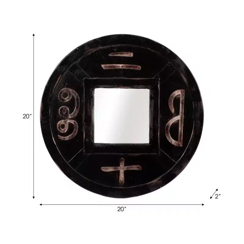 Mirror Wood and Glass Carved Symbol Design Boho Wall Decor for Home Office Bedroom Living Room - 20 Brown