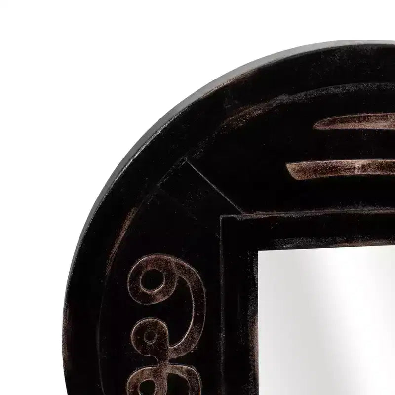 Mirror Wood and Glass Carved Symbol Design Boho Wall Decor for Home Office Bedroom Living Room - 20 Brown