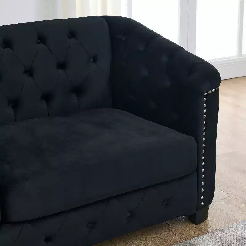Chesterfield Sofa Loveseat Velvet Upholstered 2/3-Seater Sofa with 2 Cushions, Tufted Backrest & Nailhead Arms - ModernLuxe