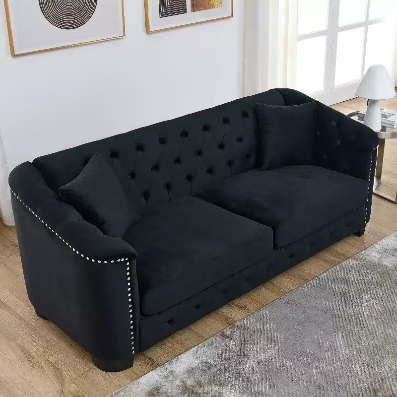 Chesterfield Sofa Loveseat Velvet Upholstered 2/3-Seater Sofa with 2 Cushions, Tufted Backrest & Nailhead Arms - ModernLuxe