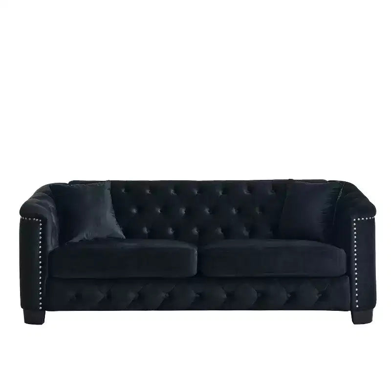 Chesterfield Sofa Loveseat Velvet Upholstered 2/3-Seater Sofa with 2 Cushions, Tufted Backrest & Nailhead Arms - ModernLuxe