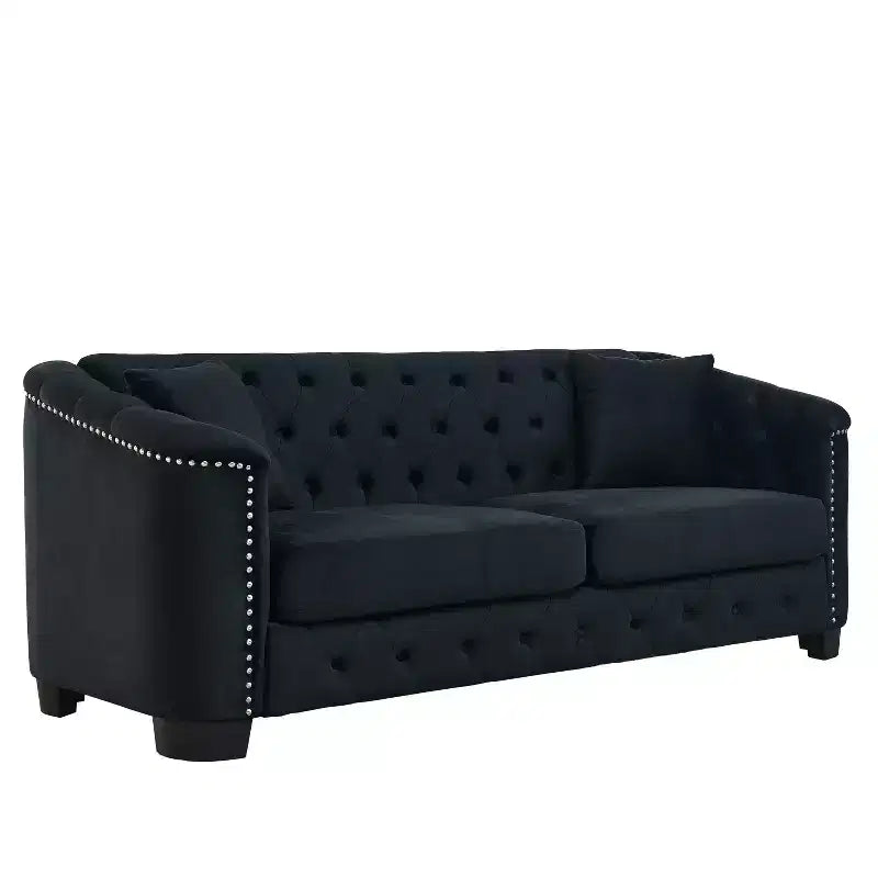 Chesterfield Sofa Loveseat Velvet Upholstered 2/3-Seater Sofa with 2 Cushions, Tufted Backrest & Nailhead Arms - ModernLuxe