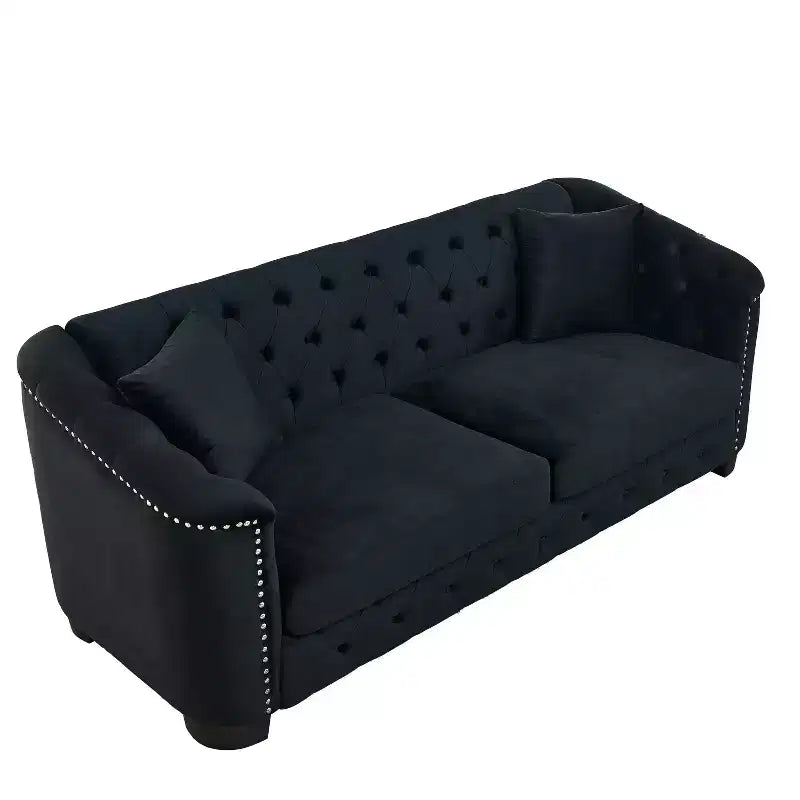 Chesterfield Sofa Loveseat Velvet Upholstered 2/3-Seater Sofa with 2 Cushions, Tufted Backrest & Nailhead Arms - ModernLuxe