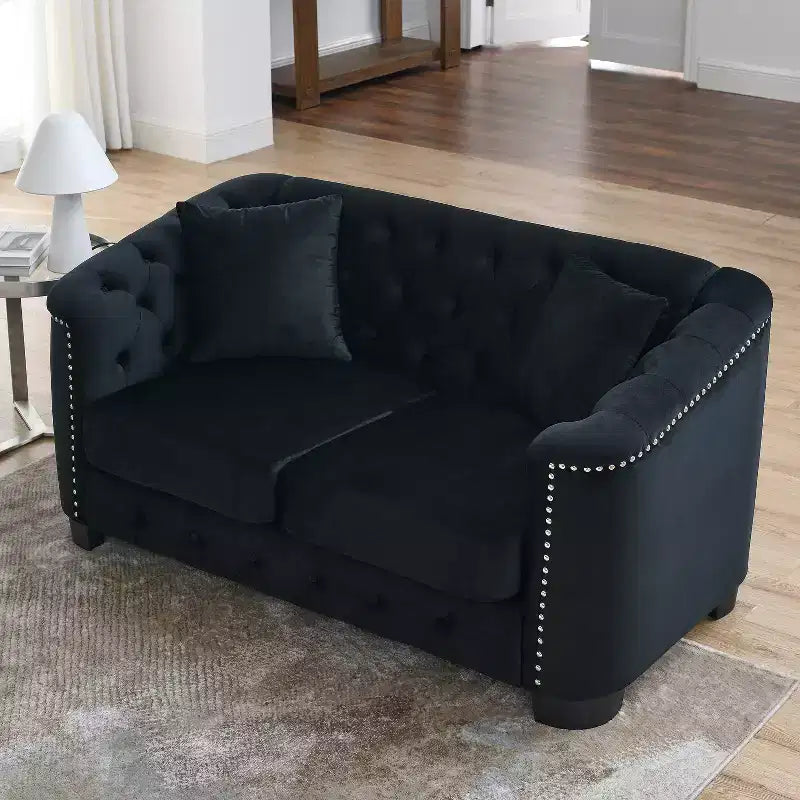 Chesterfield Sofa Loveseat Velvet Upholstered 2/3-Seater Sofa with 2 Cushions, Tufted Backrest & Nailhead Arms - ModernLuxe