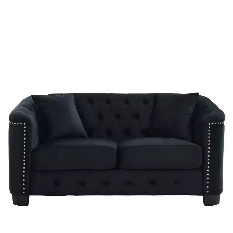 Chesterfield Sofa Loveseat Velvet Upholstered 2/3-Seater Sofa with 2 Cushions, Tufted Backrest & Nailhead Arms - ModernLuxe
