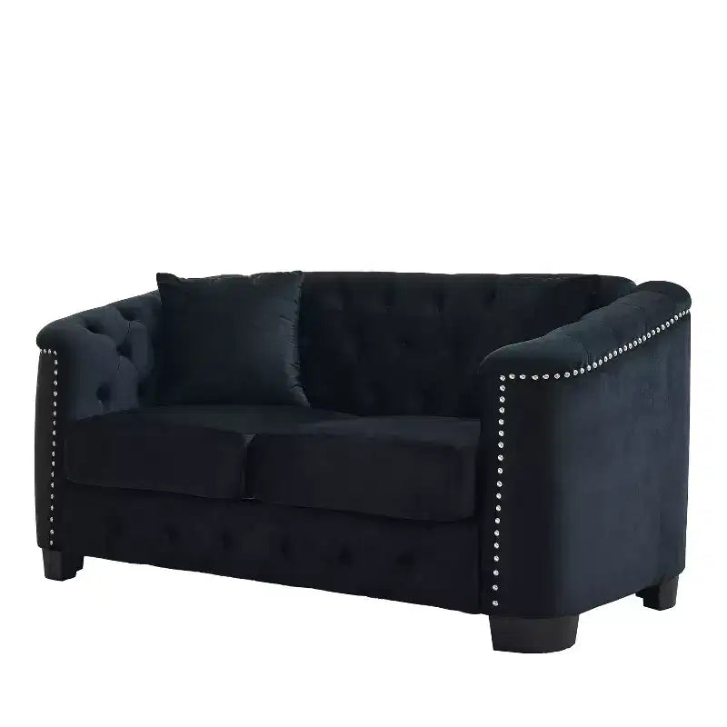 Chesterfield Sofa Loveseat Velvet Upholstered 2/3-Seater Sofa with 2 Cushions, Tufted Backrest & Nailhead Arms - ModernLuxe