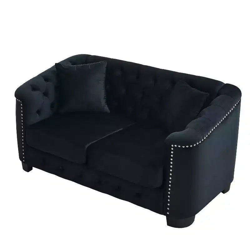Chesterfield Sofa Loveseat Velvet Upholstered 2/3-Seater Sofa with 2 Cushions, Tufted Backrest & Nailhead Arms - ModernLuxe
