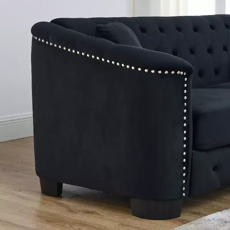 Chesterfield Sofa Loveseat Velvet Upholstered 2/3-Seater Sofa with 2 Cushions, Tufted Backrest & Nailhead Arms - ModernLuxe