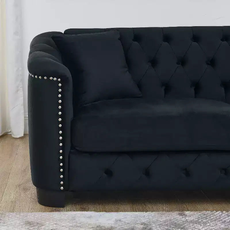 Chesterfield Sofa Loveseat Velvet Upholstered 2/3-Seater Sofa with 2 Cushions, Tufted Backrest & Nailhead Arms - ModernLuxe