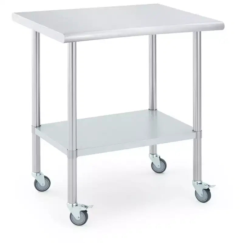 Stainless Steel Workbench, Commercial Kitchen Workbench with 4 Universal Wheels and Adjustable Base, Suitable for Restaurants, Garages and Outdoors