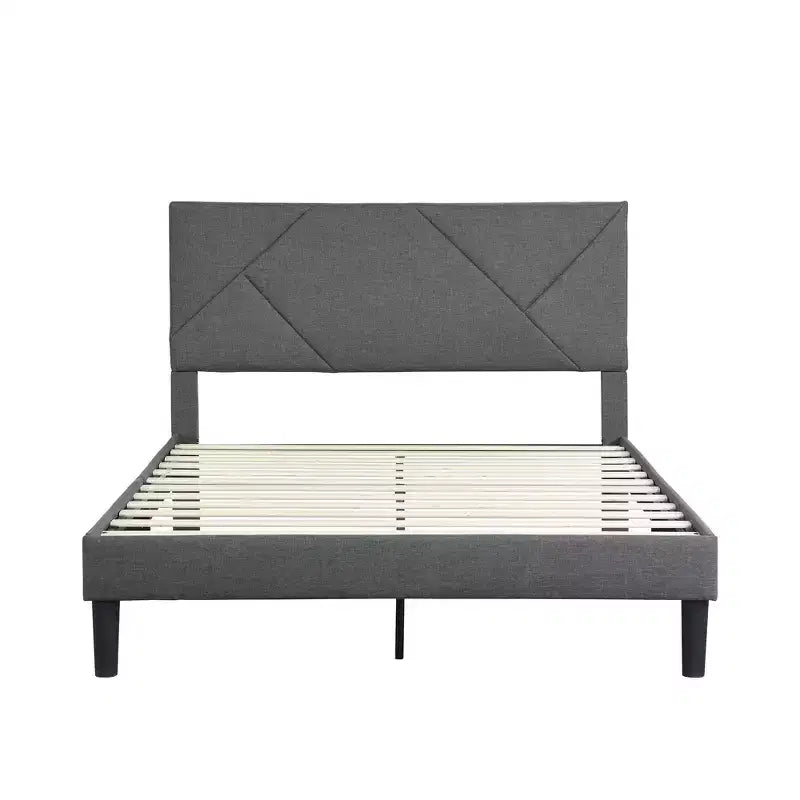 Bellemave Full Size Upholstered Platform Bed Frame with Headboard, Strong Wood Slat Support,No Box Spring Needed, Easy Assembly, Gray