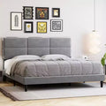 King Bed Frame with Velvet Headboard, Upholstered Platform Base & 1000 lbs Support