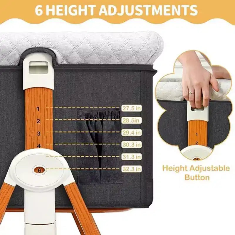 Kmaier Baby Bassinet 3 in 1 Foldable Portable Crib,6 Adjustable Height,with Wheels,Baby Bassinet Rocking