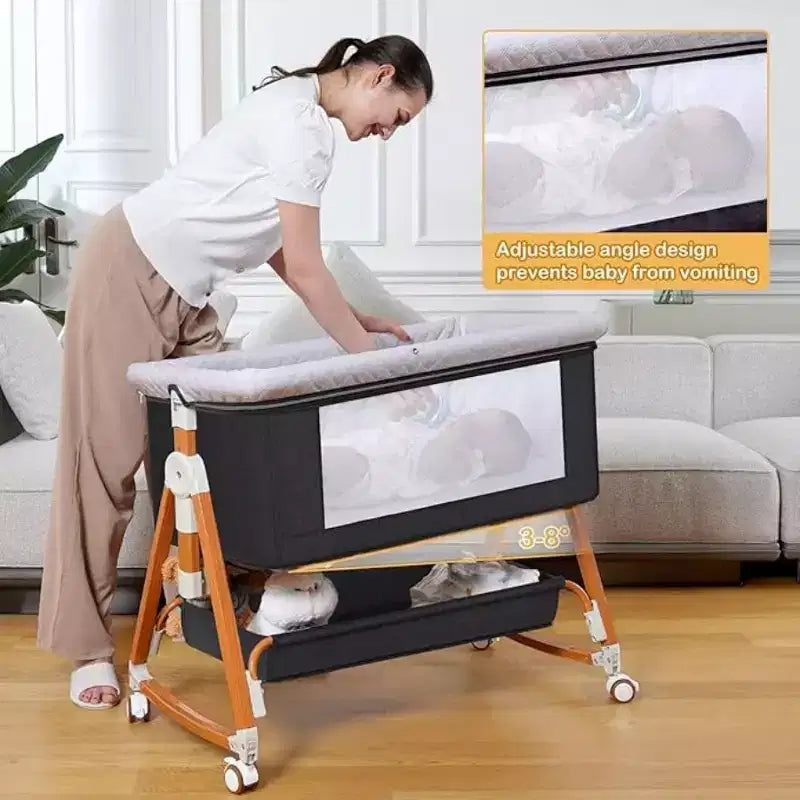 Kmaier Baby Bassinet 3 in 1 Foldable Portable Crib,6 Adjustable Height,with Wheels,Baby Bassinet Rocking