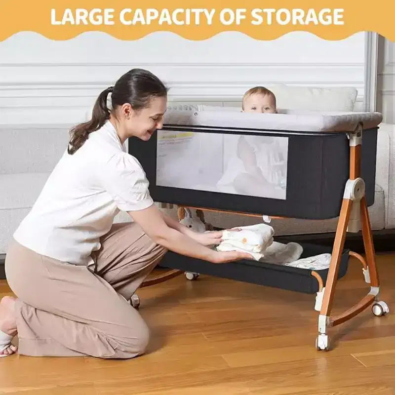 Kmaier Baby Bassinet 3 in 1 Foldable Portable Crib,6 Adjustable Height,with Wheels,Baby Bassinet Rocking