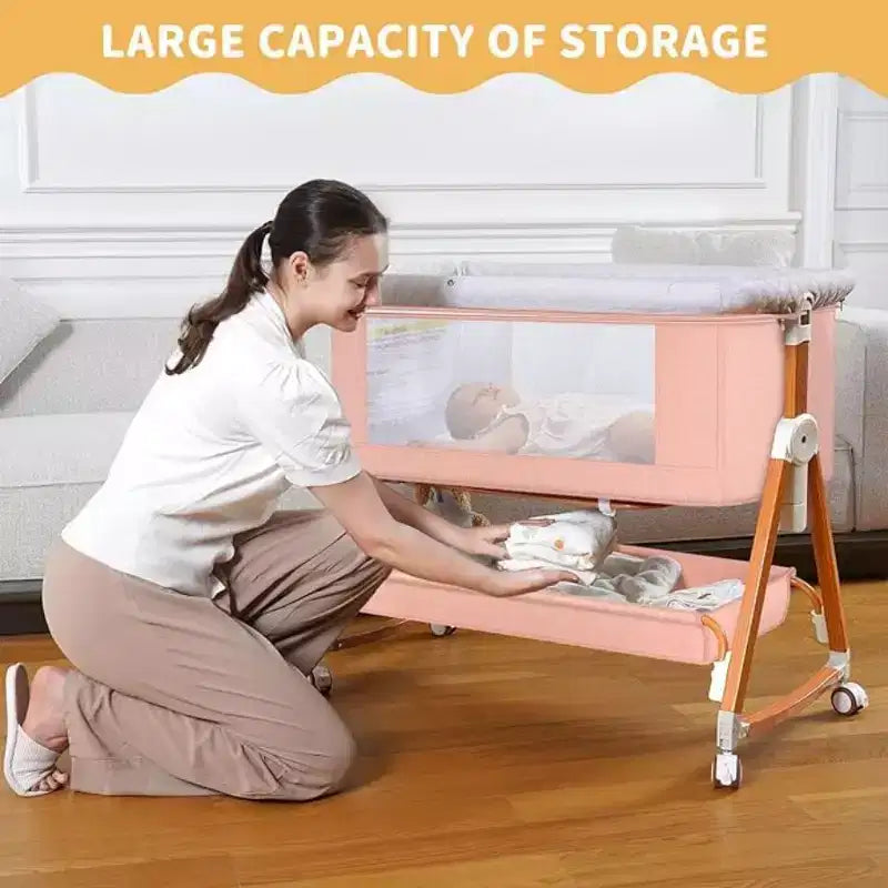 Kmaier Baby Bassinet 3 in 1 Foldable Portable Crib,6 Adjustable Height,with Wheels,Baby Bassinet Rocking