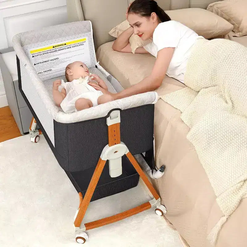Kmaier Baby Bassinet 3 in 1 Foldable Portable Crib,6 Adjustable Height,with Wheels,Baby Bassinet Rocking