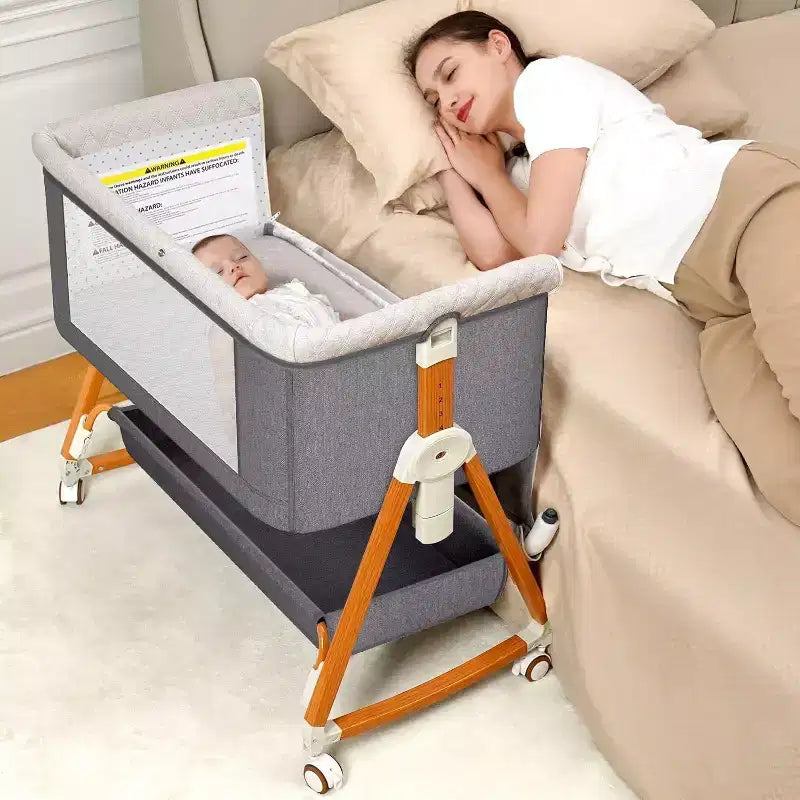 Kmaier Baby Bassinet 3 in 1 Foldable Portable Crib,6 Adjustable Height,with Wheels,Baby Bassinet Rocking