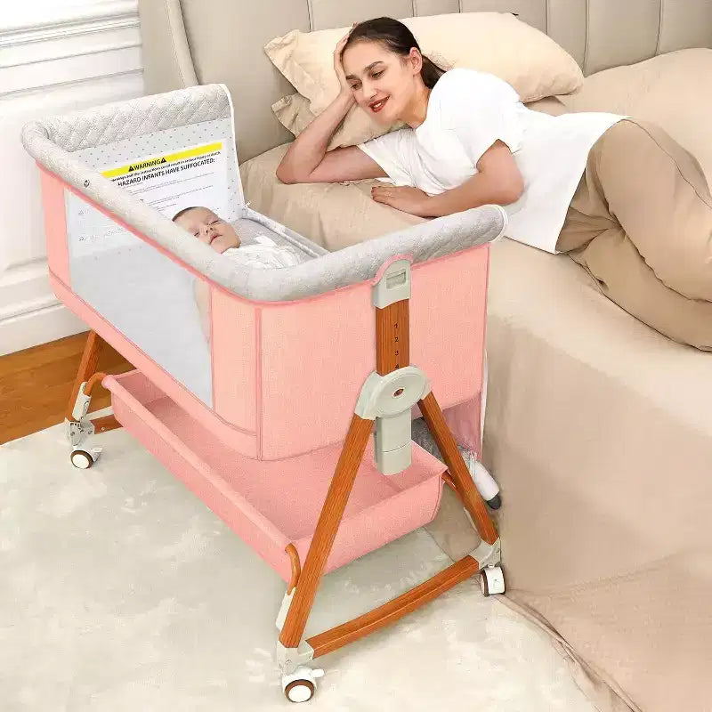 Kmaier Baby Bassinet 3 in 1 Foldable Portable Crib,6 Adjustable Height,with Wheels,Baby Bassinet Rocking