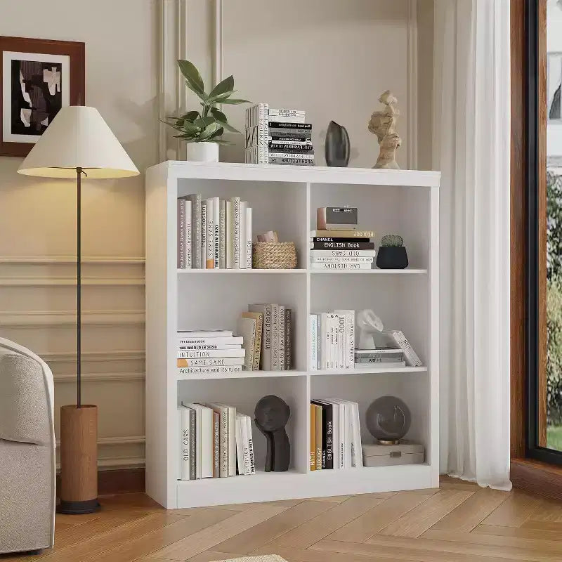 Acekool Bookcase 53 Tall 6-Cube Open Storage Shelf, Anti-Tip Secure, Modern Organizer for Living Room, Bedroom, Home Office