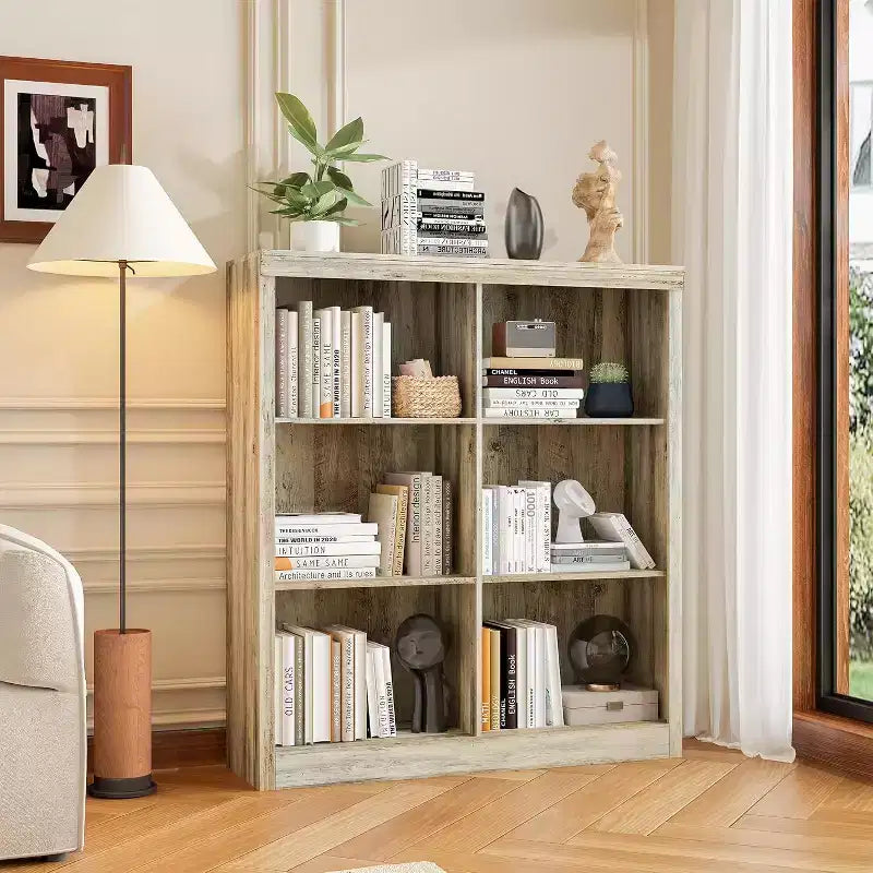 Acekool Bookcase 53 Tall 6-Cube Open Storage Shelf, Anti-Tip Secure, Modern Organizer for Living Room, Bedroom, Home Office