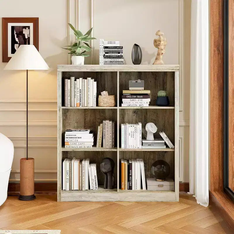 Acekool Bookcase 53 Tall 6-Cube Open Storage Shelf, Anti-Tip Secure, Modern Organizer for Living Room, Bedroom, Home Office