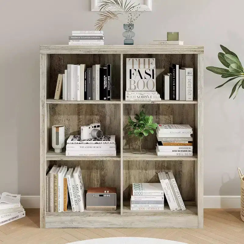 Acekool Bookcase 53 Tall 6-Cube Open Storage Shelf, Anti-Tip Secure, Modern Organizer for Living Room, Bedroom, Home Office