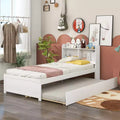 MAYEERTY Twin Platform Bed with Storage Headboard Pull Out Trundle Sturdy Pine Wood Bed for Living Room White