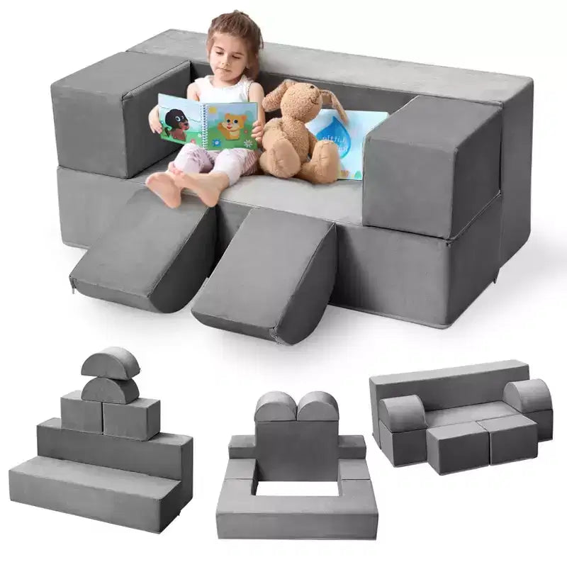 Kids Play Couch, Toddler Foam Sofa with Removable Cover, Convertible Kids Modular Couch for Playroom and Bedroom