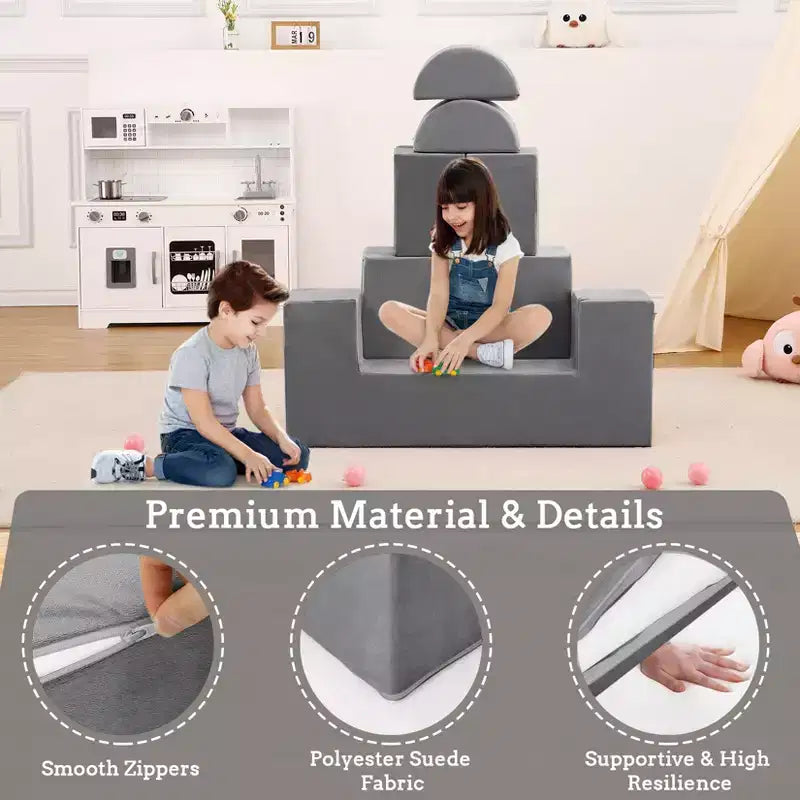 Kids Play Couch, Toddler Foam Sofa with Removable Cover, Convertible Kids Modular Couch for Playroom and Bedroom