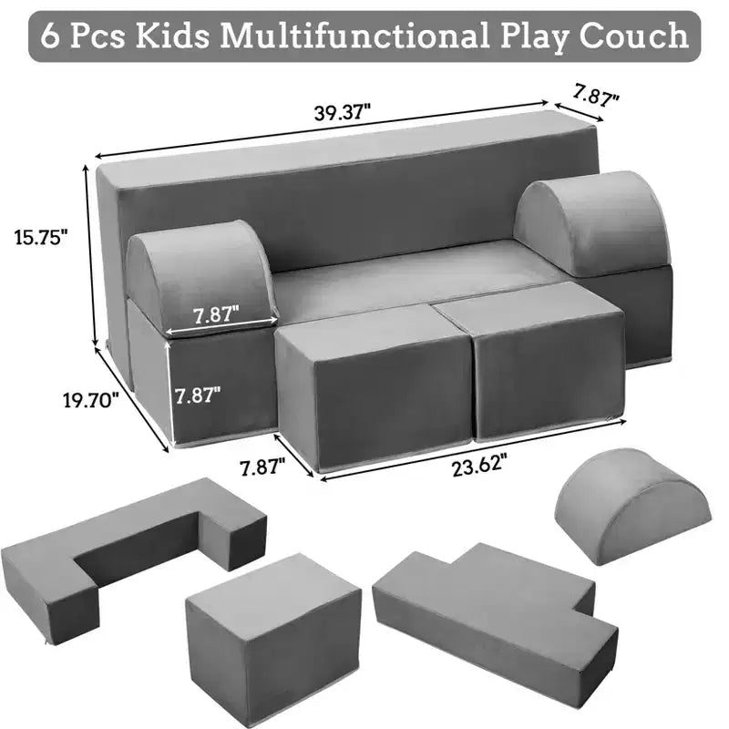 Kids Play Couch, Toddler Foam Sofa with Removable Cover, Convertible Kids Modular Couch for Playroom and Bedroom
