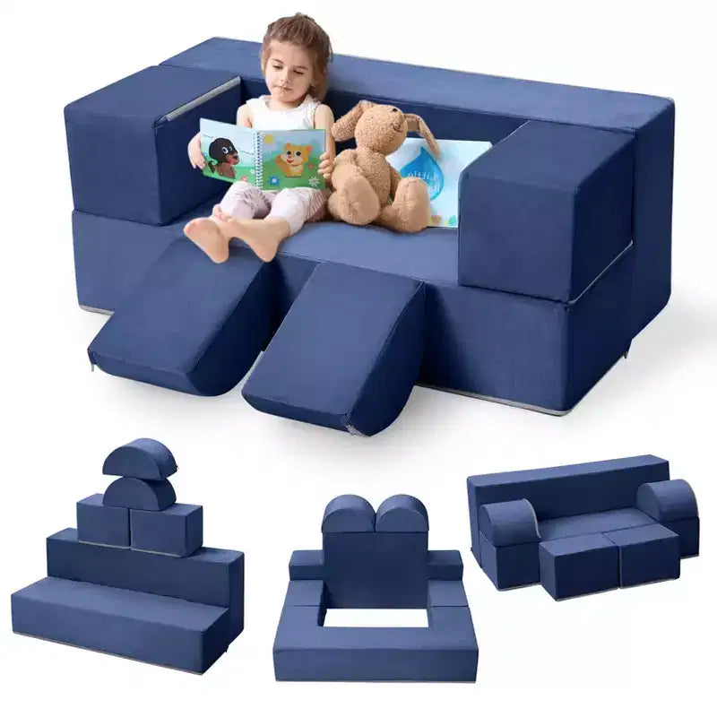 Kids Play Couch, Toddler Foam Sofa with Removable Cover, Convertible Kids Modular Couch for Playroom and Bedroom