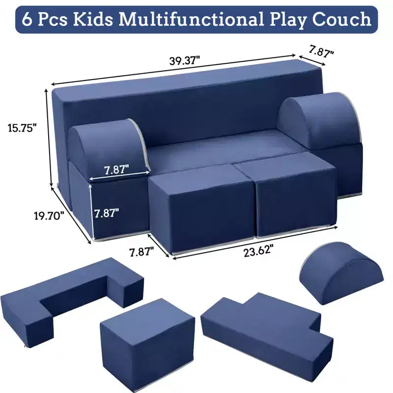 Kids Play Couch, Toddler Foam Sofa with Removable Cover, Convertible Kids Modular Couch for Playroom and Bedroom