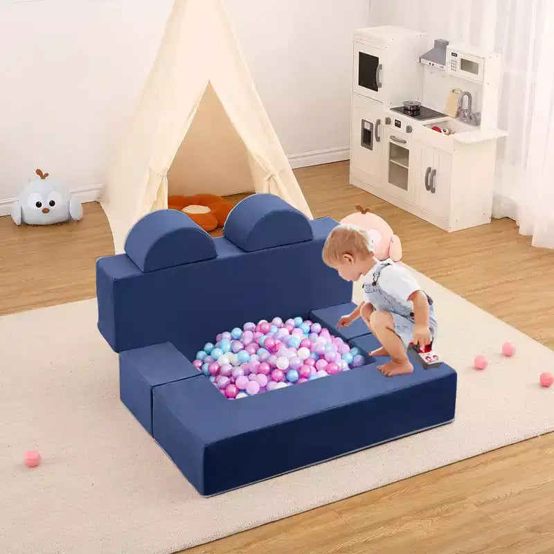 Kids Play Couch, Toddler Foam Sofa with Removable Cover, Convertible Kids Modular Couch for Playroom and Bedroom