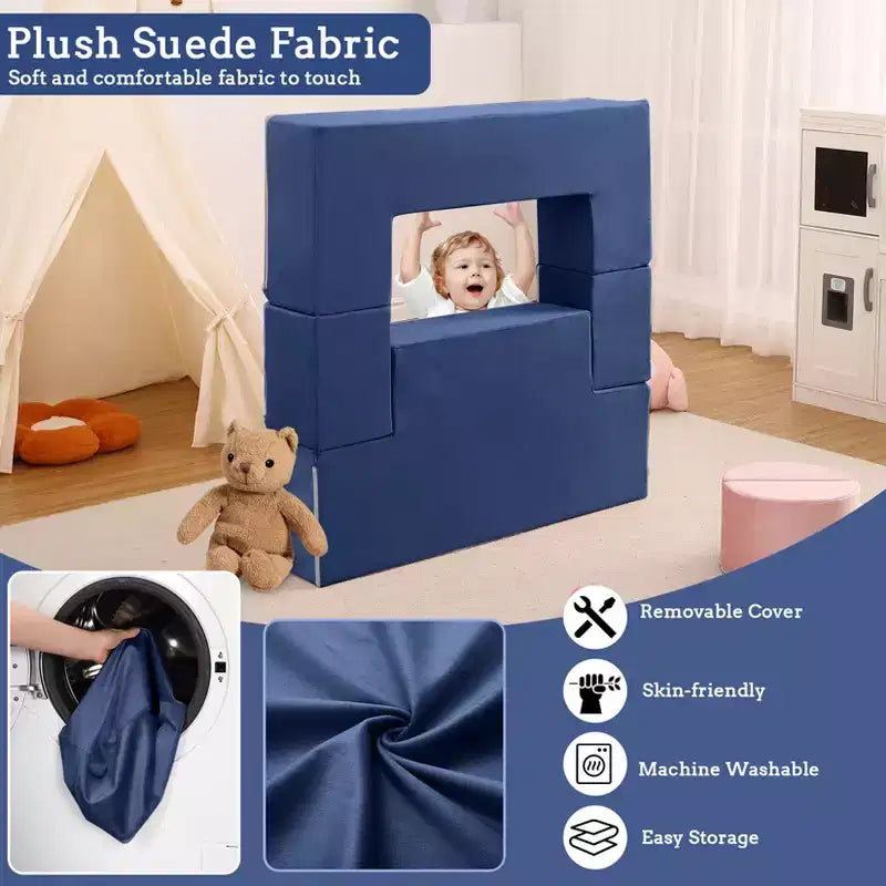 Kids Play Couch, Toddler Foam Sofa with Removable Cover, Convertible Kids Modular Couch for Playroom and Bedroom
