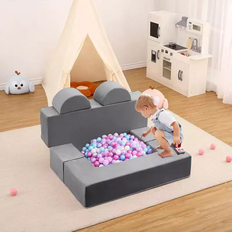 Kids Play Couch, Toddler Foam Sofa with Removable Cover, Convertible Kids Modular Couch for Playroom and Bedroom