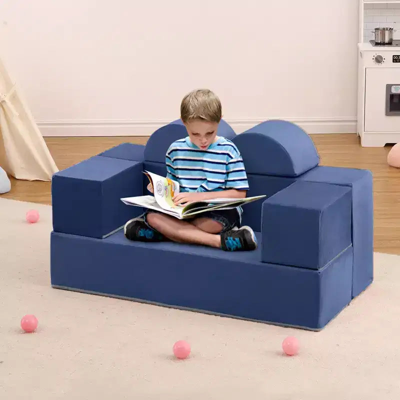 Kids Play Couch, Toddler Foam Sofa with Removable Cover, Convertible Kids Modular Couch for Playroom and Bedroom