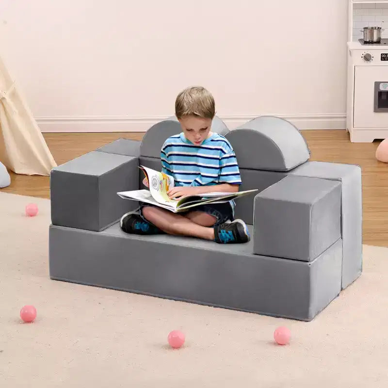 Kids Play Couch, Toddler Foam Sofa with Removable Cover, Convertible Kids Modular Couch for Playroom and Bedroom