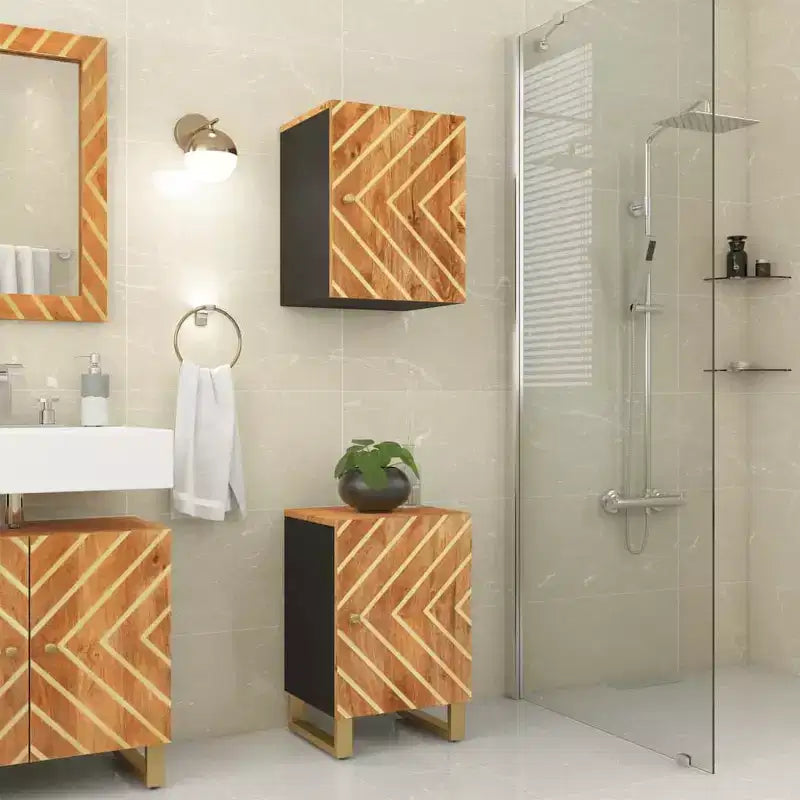 vidaXL Bathroom Wall Cabinet Brown and Black Solid mango wood and MDF