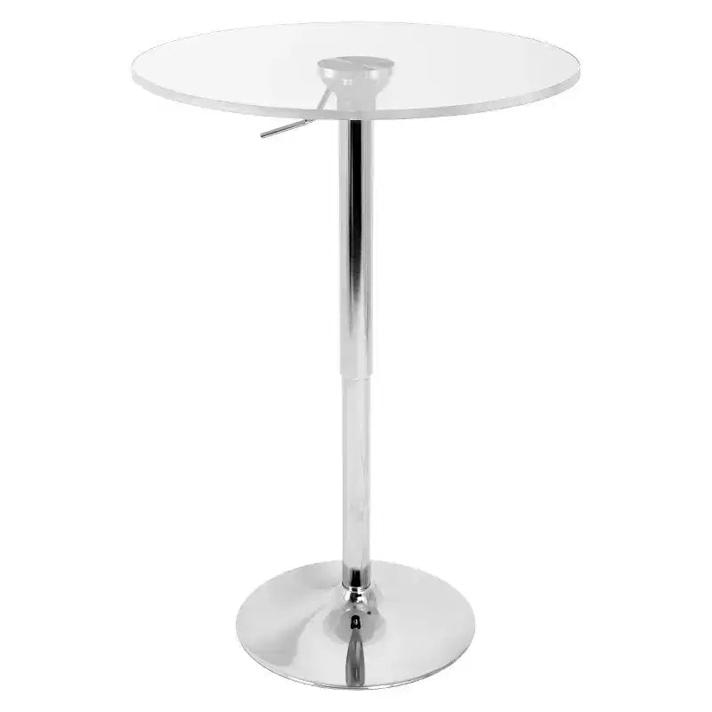 LumiSource Adjustable Bar Table Acrylic/Silver/Clear: Contemporary Style, Round Pedestal Base, Metal Frame