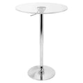 LumiSource Adjustable Bar Table Acrylic/Silver/Clear: Contemporary Style, Round Pedestal Base, Metal Frame