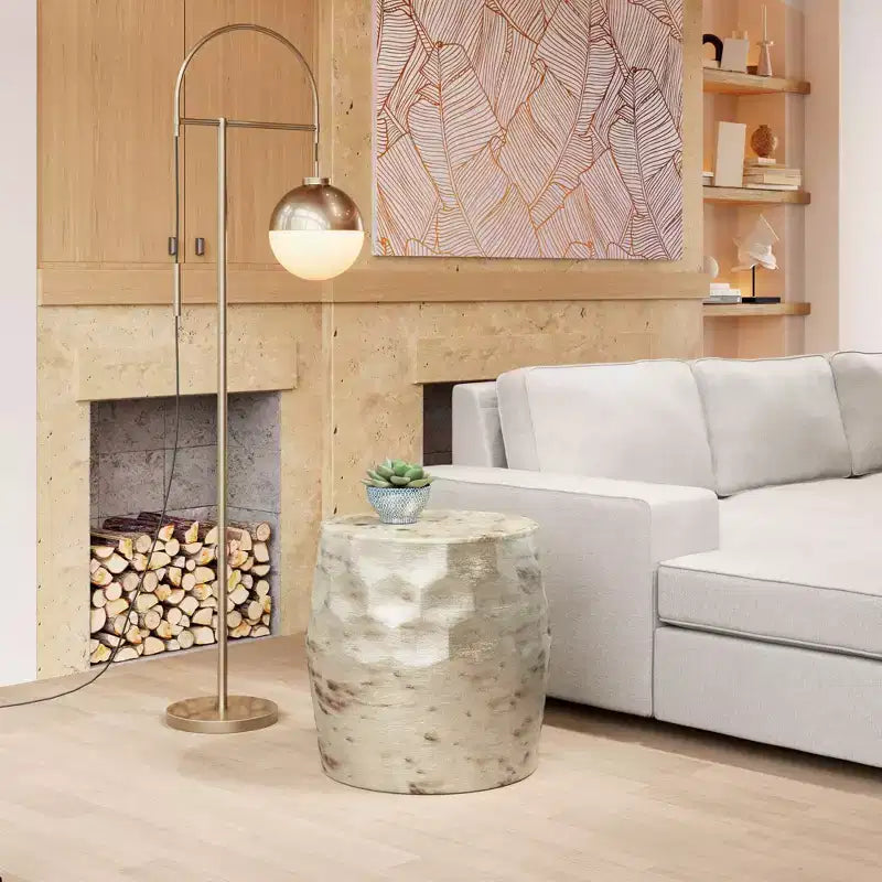 Ian Side Table Antique Beige - ZM Home: Plated Steel, No Assembly, Hospitality Grade