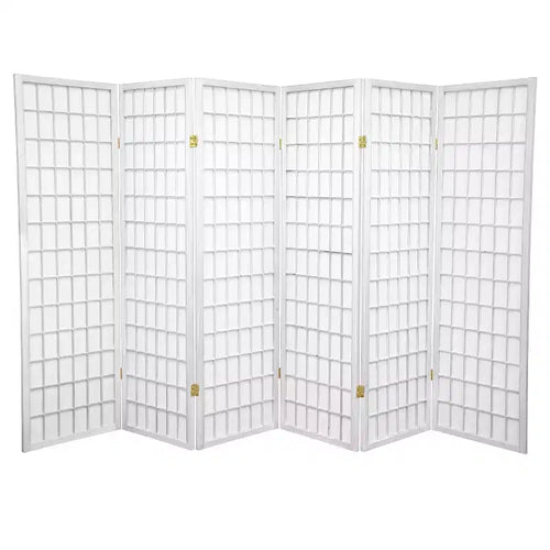 5 ft. Tall Window Pane Shoji Screen - White (6 Panels)