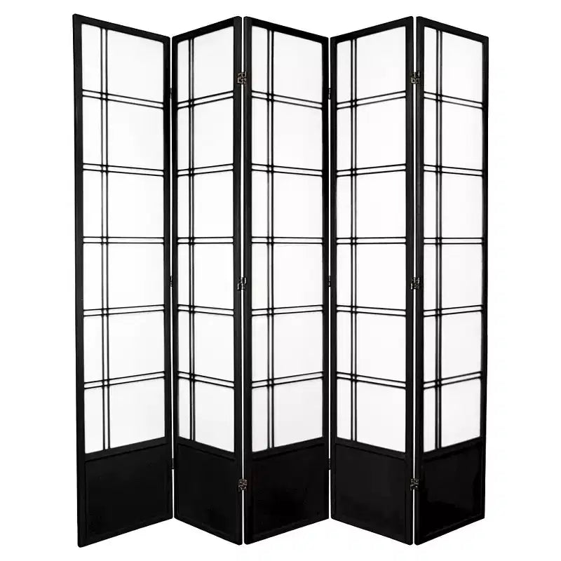 7 ft. Tall Double Cross Shoji Screen - Black (5 Panels)