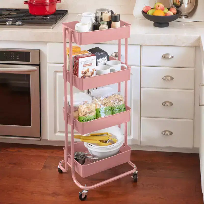 ECR4Kids 4-Tier Metal Rolling Utility Storage Cart, Multipurpose Organization