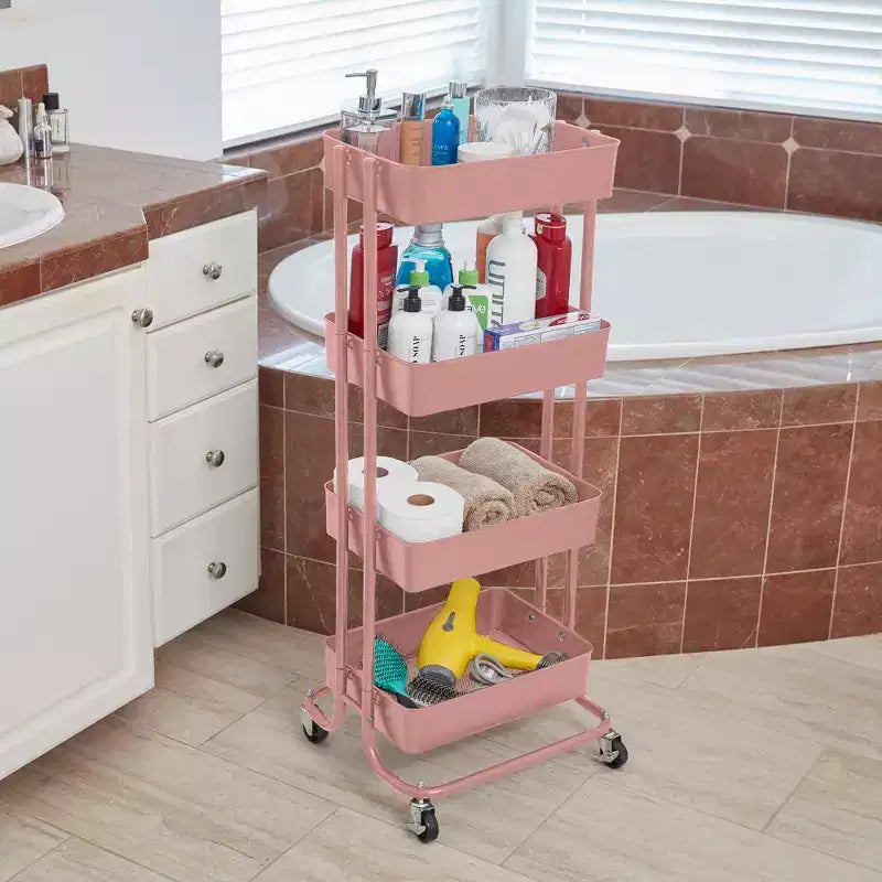 ECR4Kids 4-Tier Metal Rolling Utility Storage Cart, Multipurpose Organization
