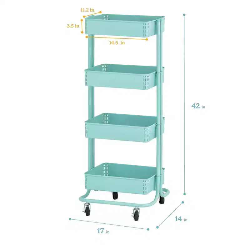 ECR4Kids 4-Tier Metal Rolling Utility Storage Cart, Multipurpose Organization
