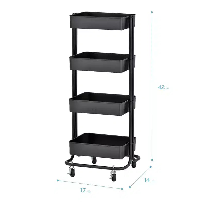 ECR4Kids 4-Tier Metal Rolling Utility Storage Cart, Multipurpose Organization