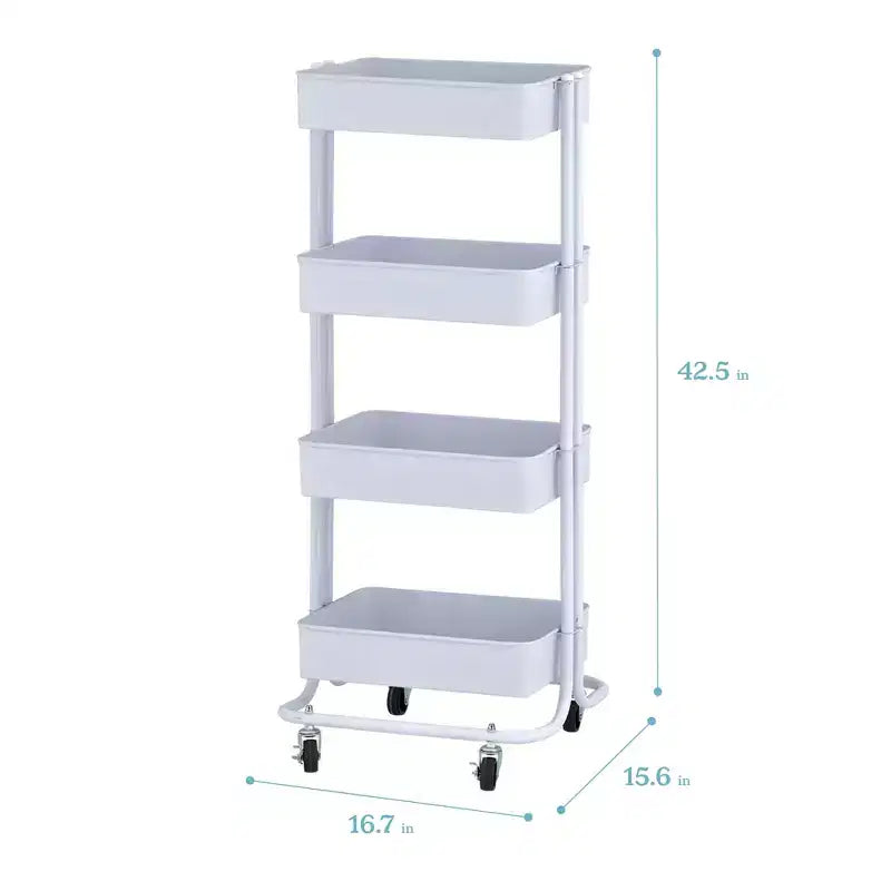 ECR4Kids 4-Tier Metal Rolling Utility Storage Cart, Multipurpose Organization