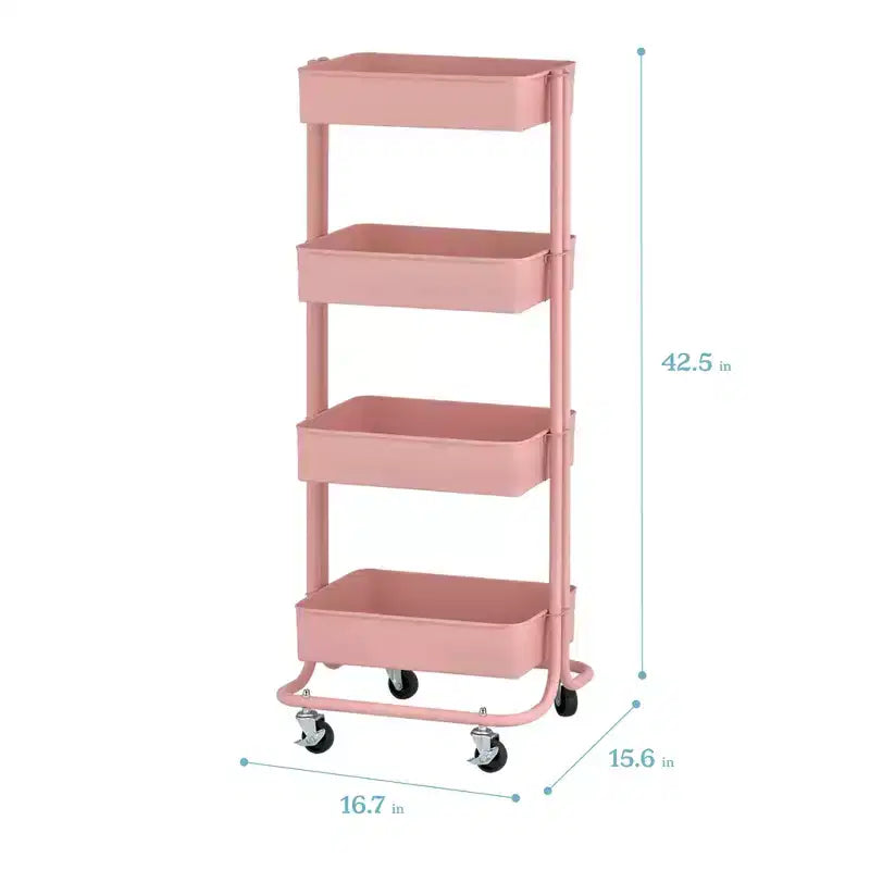 ECR4Kids 4-Tier Metal Rolling Utility Storage Cart, Multipurpose Organization